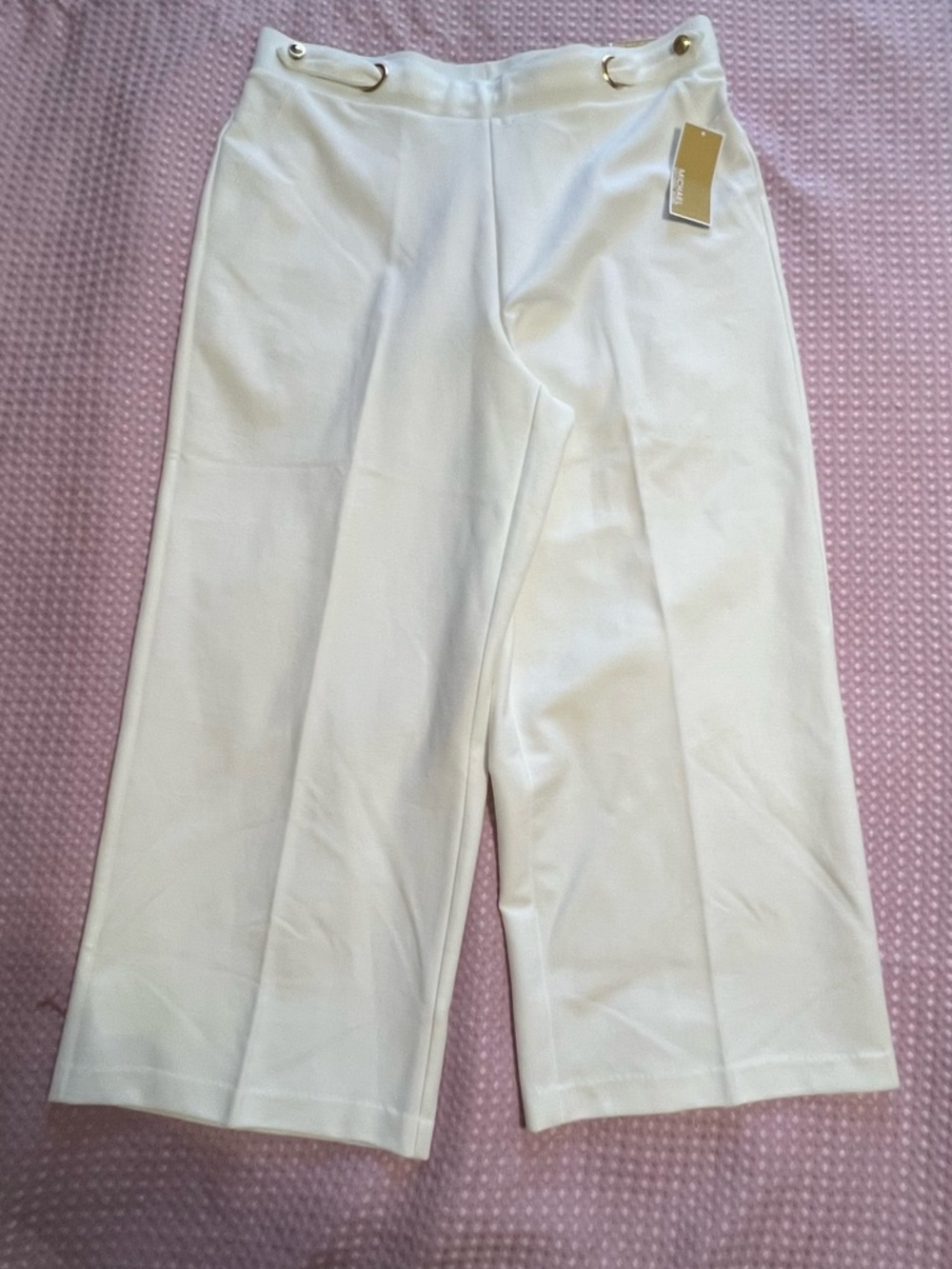 Michael Kors White Cropped Wide-Leg Pants with Gold Tags